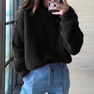 SOMETHING NAVY Sweater Womens XS Black Miranda Roll Neck Wool Mohair Italy